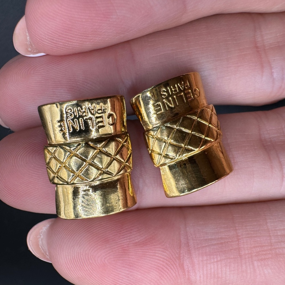 LOT 1042 24K gold plated Celine vintage clip ok earrings EUC - Picture 9 of 13